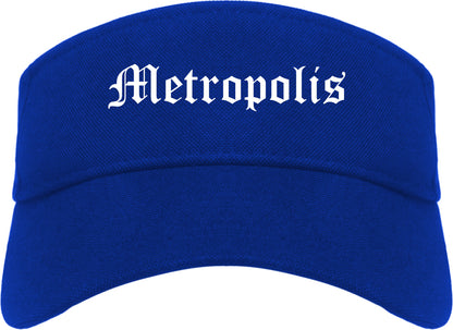 Metropolis Illinois IL Old English Mens Visor Cap Hat Royal Blue