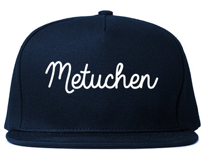 Metuchen New Jersey NJ Script Mens Snapback Hat Navy Blue