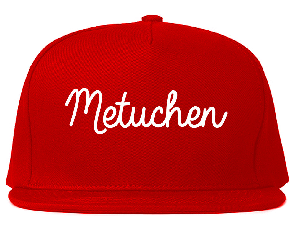 Metuchen New Jersey NJ Script Mens Snapback Hat Red