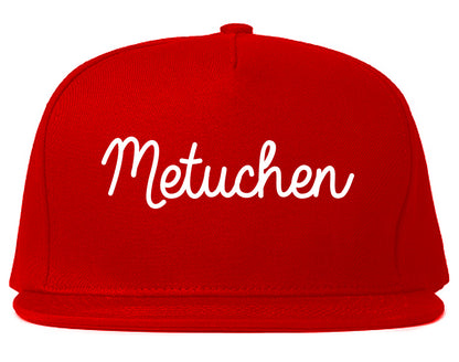 Metuchen New Jersey NJ Script Mens Snapback Hat Red
