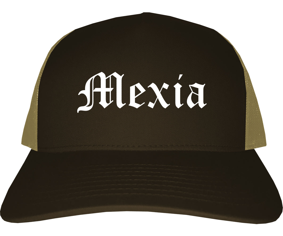 Mexia Texas TX Old English Mens Trucker Hat Cap Brown