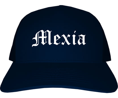 Mexia Texas TX Old English Mens Trucker Hat Cap Navy Blue