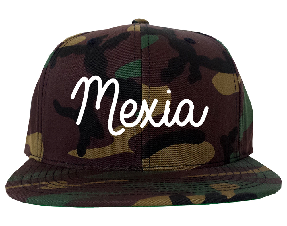 Mexia Texas TX Script Mens Snapback Hat Army Camo