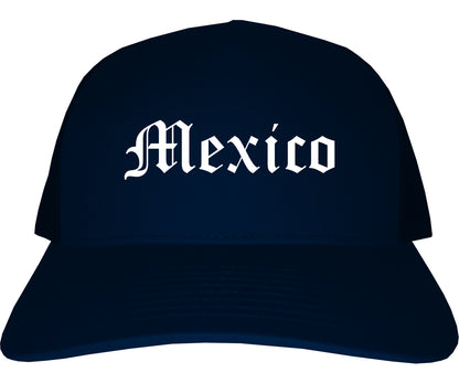 Mexico Missouri MO Old English Mens Trucker Hat Cap Navy Blue