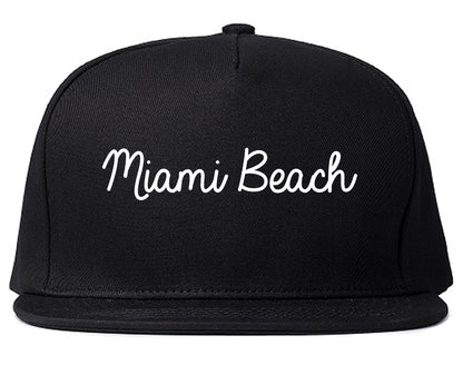 Miami Beach Florida FL Script Mens Snapback Hat Black