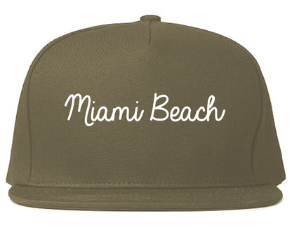 Miami Beach Florida FL Script Mens Snapback Hat Grey