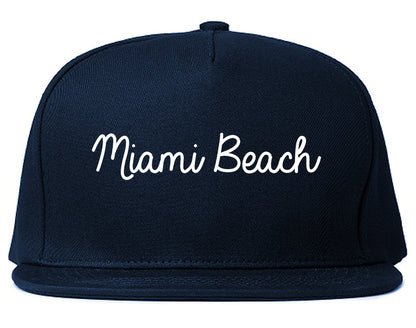 Miami Beach Florida FL Script Mens Snapback Hat Navy Blue
