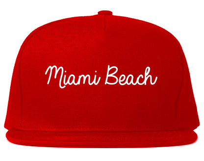 Miami Beach Florida FL Script Mens Snapback Hat Red