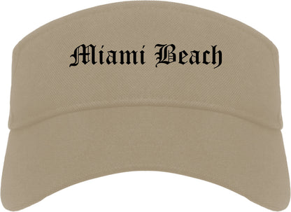 Miami Beach Florida FL Old English Mens Visor Cap Hat Khaki