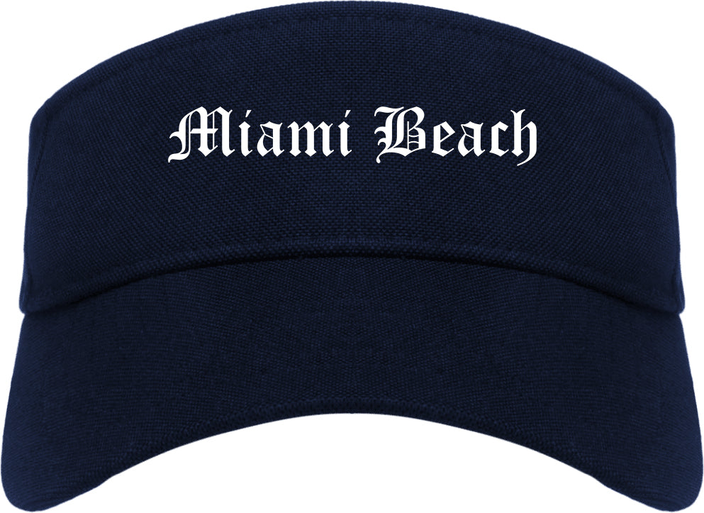 Miami Beach Florida FL Old English Mens Visor Cap Hat Navy Blue