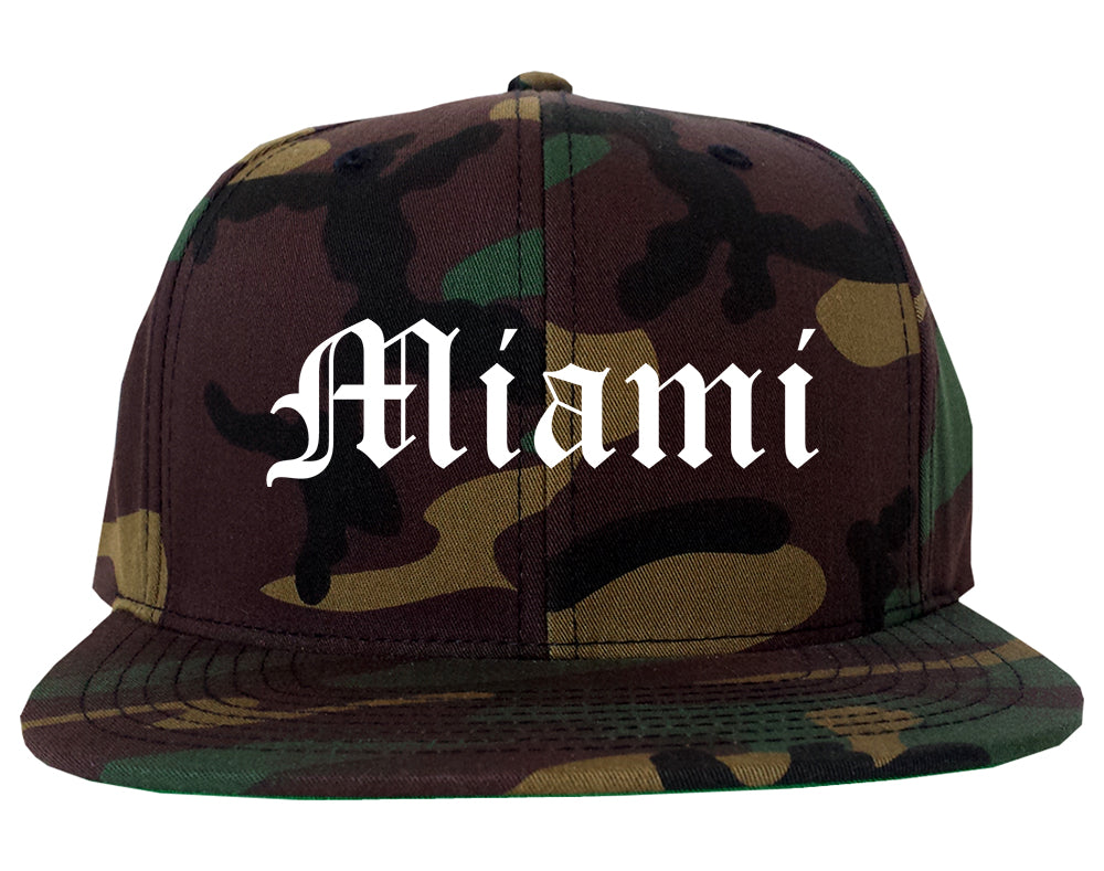 Miami Florida FL Old English Mens Snapback Hat Army Camo