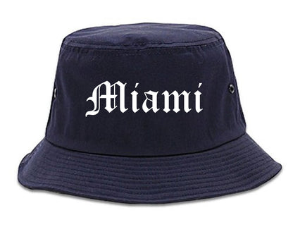 Miami Florida FL Old English Mens Bucket Hat Navy Blue