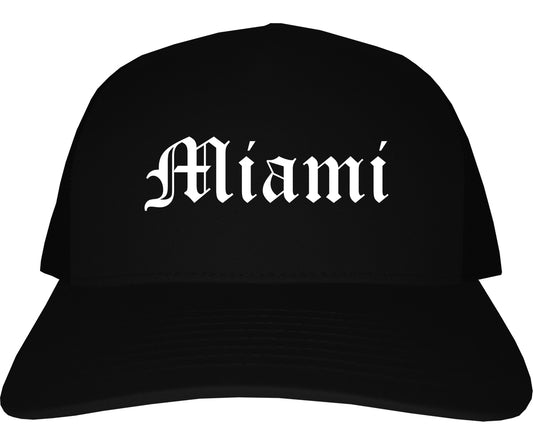 Miami Florida FL Old English Mens Trucker Hat Cap Black