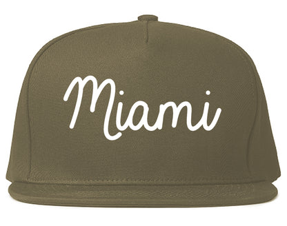 Miami Florida FL Script Mens Snapback Hat Grey