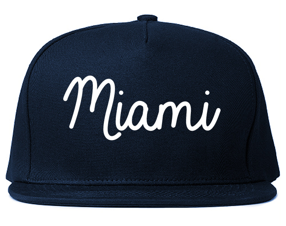 Miami Florida FL Script Mens Snapback Hat Navy Blue