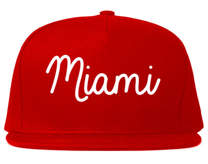 Miami Florida FL Script Mens Snapback Hat Red