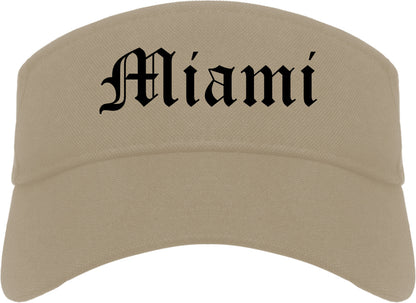 Miami Florida FL Old English Mens Visor Cap Hat Khaki