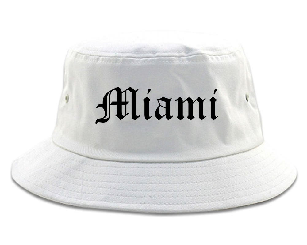 Miami Florida FL Old English Mens Bucket Hat White