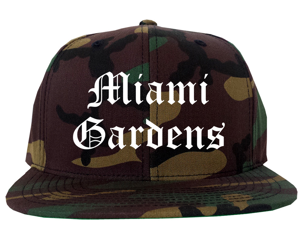 Miami Gardens Florida FL Old English Mens Snapback Hat Army Camo