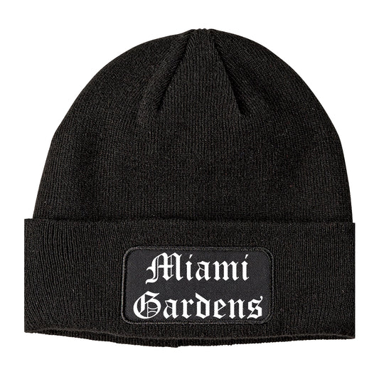 Miami Gardens Florida FL Old English Mens Knit Beanie Hat Cap Black