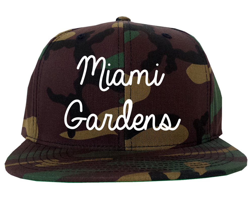 Miami Gardens Florida FL Script Mens Snapback Hat Army Camo