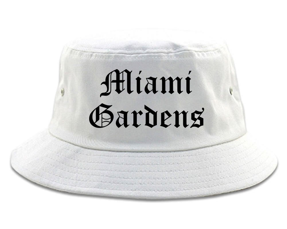 Miami Gardens Florida FL Old English Mens Bucket Hat White