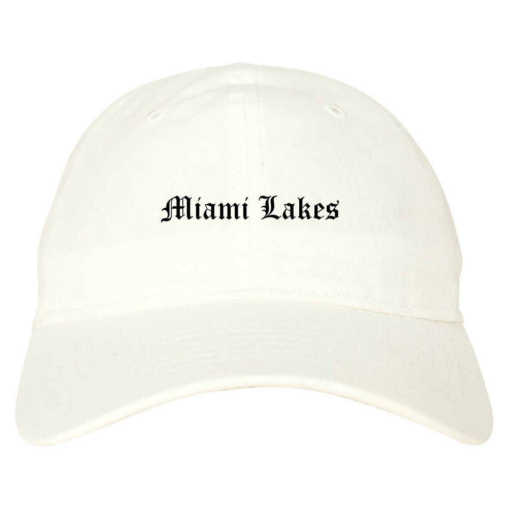Miami Lakes Florida FL Old English Mens Dad Hat Baseball Cap White