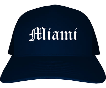 Miami Oklahoma OK Old English Mens Trucker Hat Cap Navy Blue