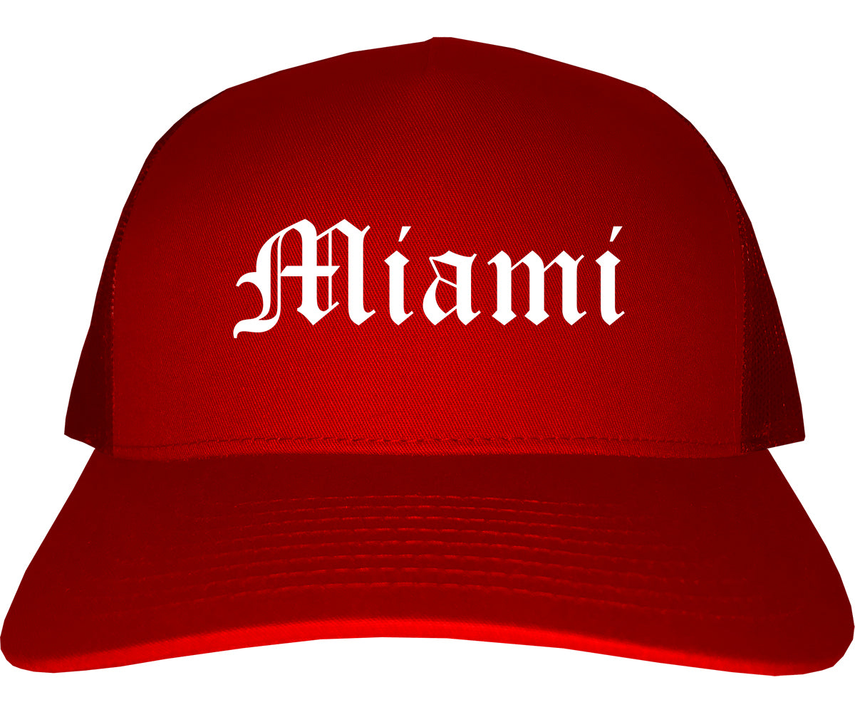 Miami Oklahoma OK Old English Mens Trucker Hat Cap Red