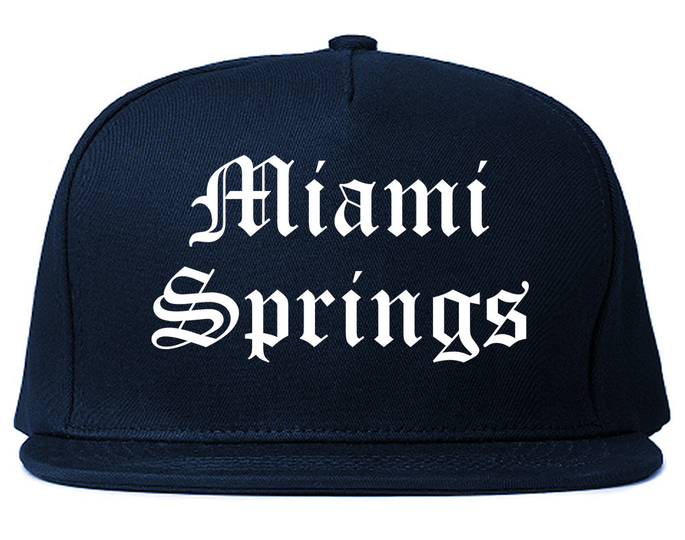 Miami Springs Florida FL Old English Mens Snapback Hat Navy Blue