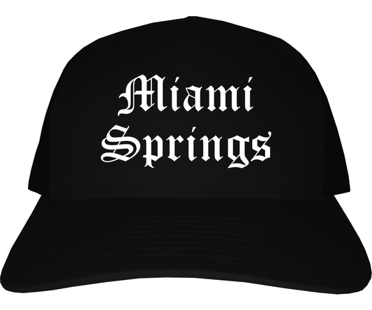 Miami Springs Florida FL Old English Mens Trucker Hat Cap Black