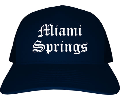 Miami Springs Florida FL Old English Mens Trucker Hat Cap Navy Blue