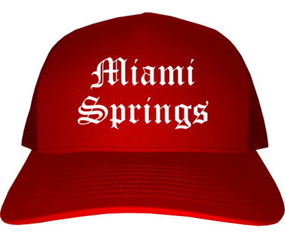 Miami Springs Florida FL Old English Mens Trucker Hat Cap Red