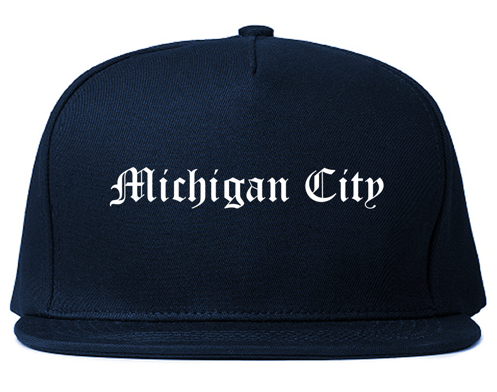 Michigan City Indiana IN Old English Mens Snapback Hat Navy Blue