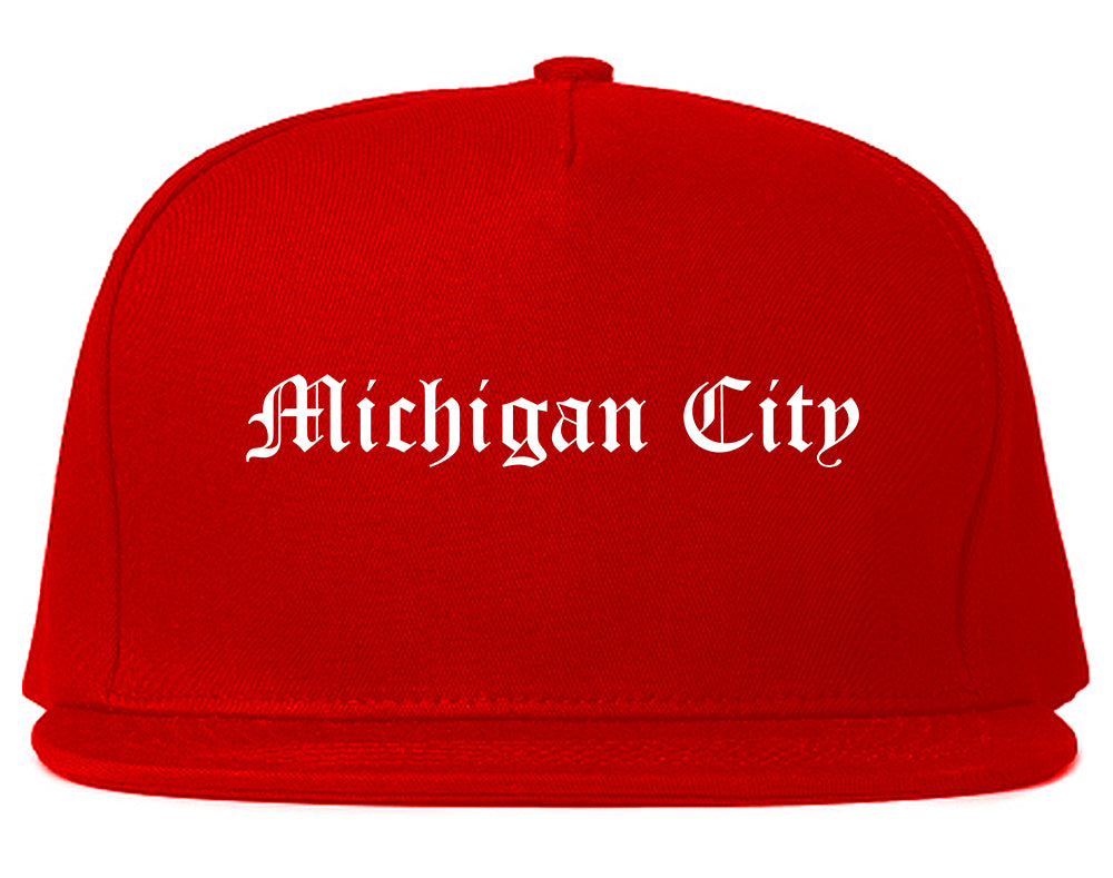 Michigan City Indiana IN Old English Mens Snapback Hat Red