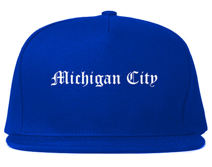 Michigan City Indiana IN Old English Mens Snapback Hat Royal Blue