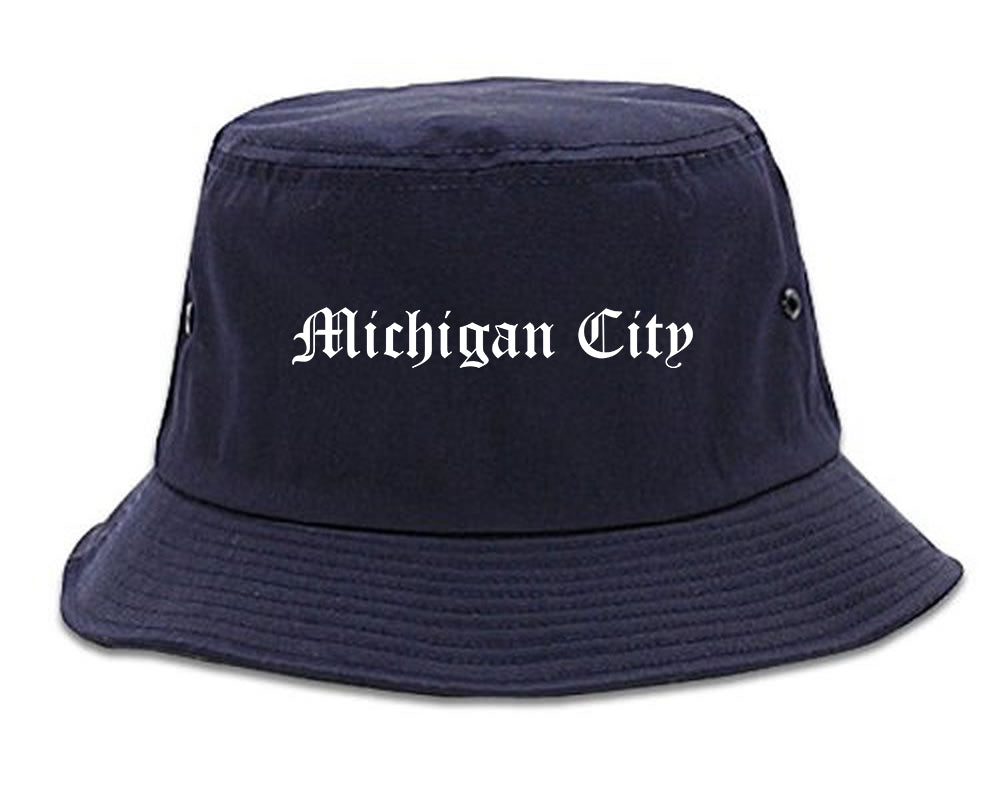 Michigan City Indiana IN Old English Mens Bucket Hat Navy Blue