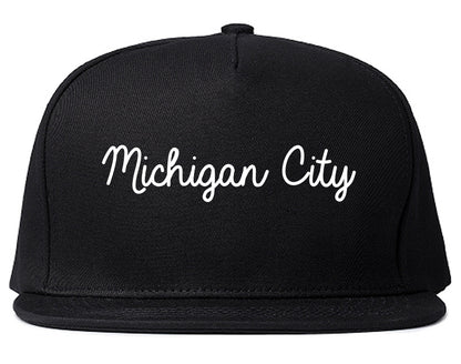 Michigan City Indiana IN Script Mens Snapback Hat Black