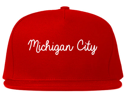 Michigan City Indiana IN Script Mens Snapback Hat Red