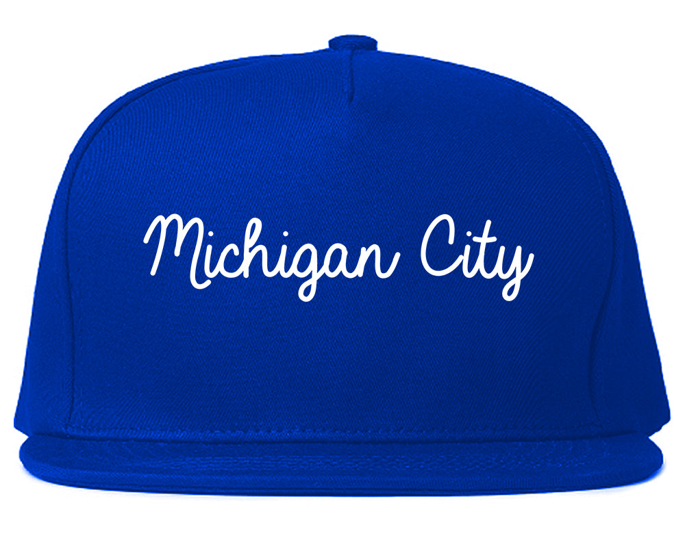 Michigan City Indiana IN Script Mens Snapback Hat Royal Blue