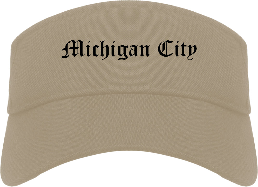 Michigan City Indiana IN Old English Mens Visor Cap Hat Khaki