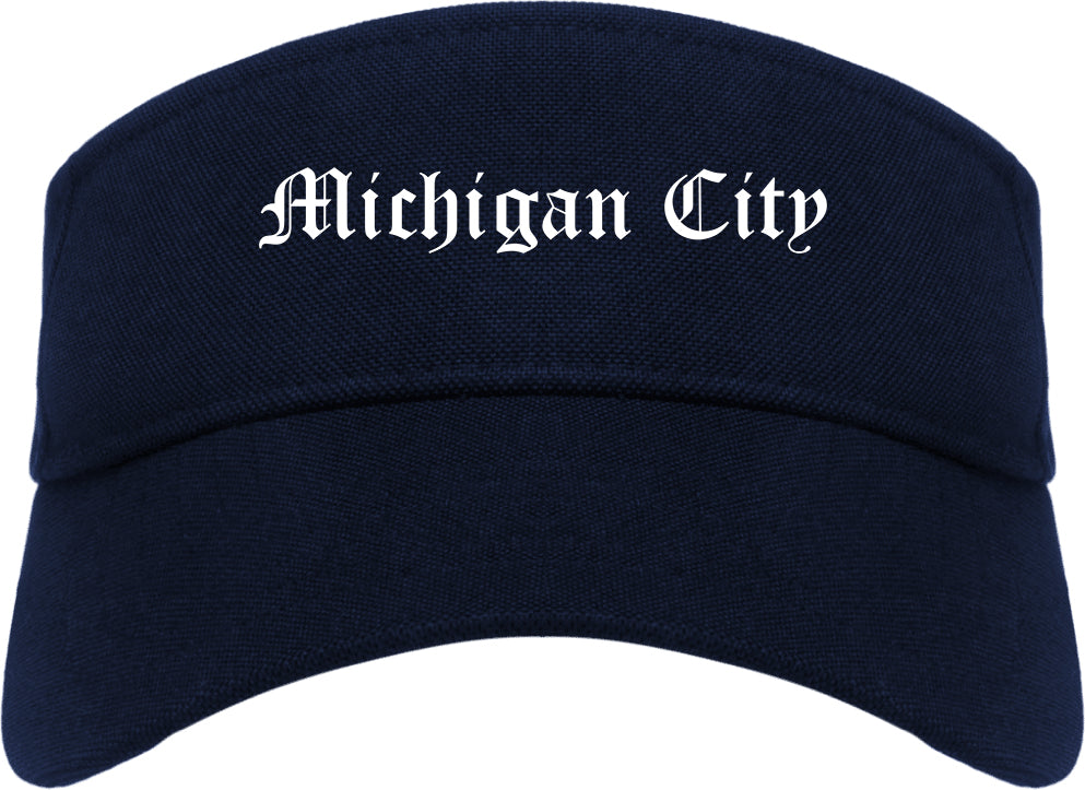 Michigan City Indiana IN Old English Mens Visor Cap Hat Navy Blue
