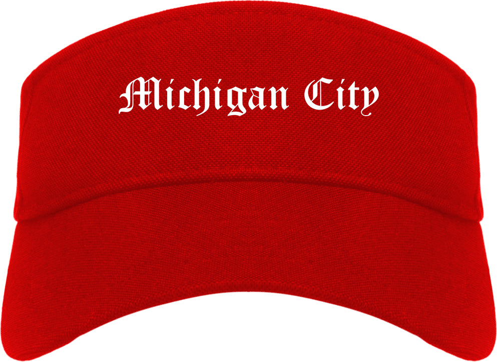 Michigan City Indiana IN Old English Mens Visor Cap Hat Red