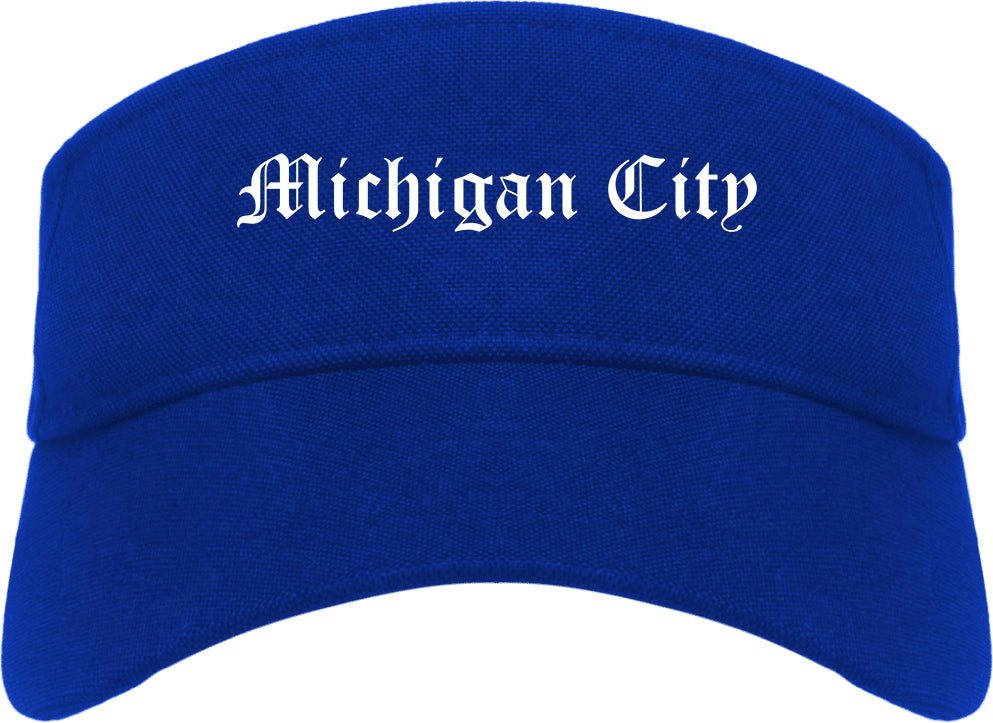 Michigan City Indiana IN Old English Mens Visor Cap Hat Royal Blue