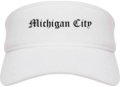Michigan City Indiana IN Old English Mens Visor Cap Hat White