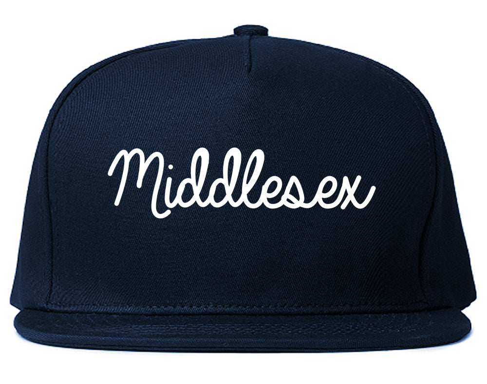 Middlesex New Jersey NJ Script Mens Snapback Hat Navy Blue