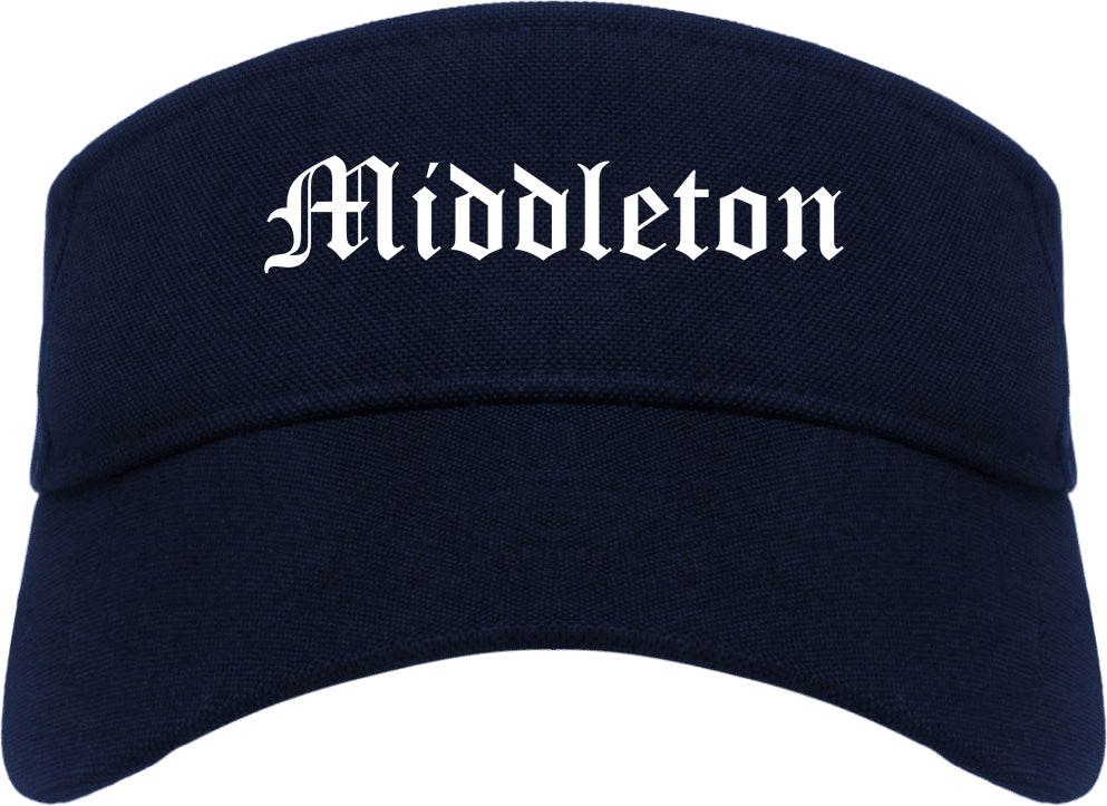 Middleton Idaho ID Old English Mens Visor Cap Hat Navy Blue