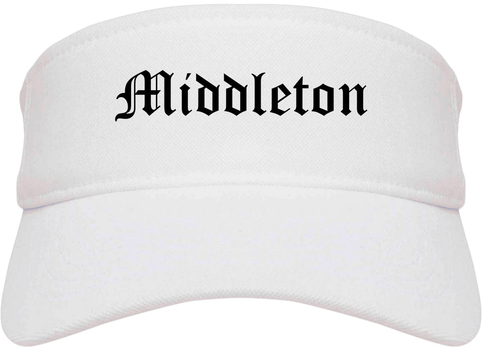 Middleton Idaho ID Old English Mens Visor Cap Hat White