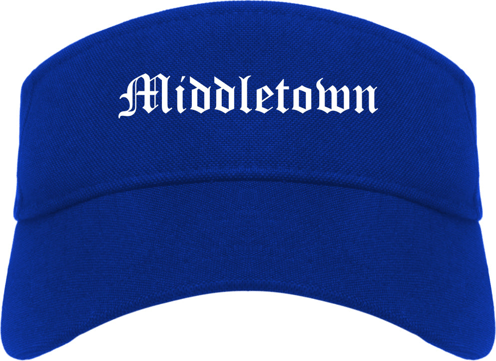 Middletown New York NY Old English Mens Visor Cap Hat Royal Blue