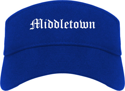 Middletown New York NY Old English Mens Visor Cap Hat Royal Blue
